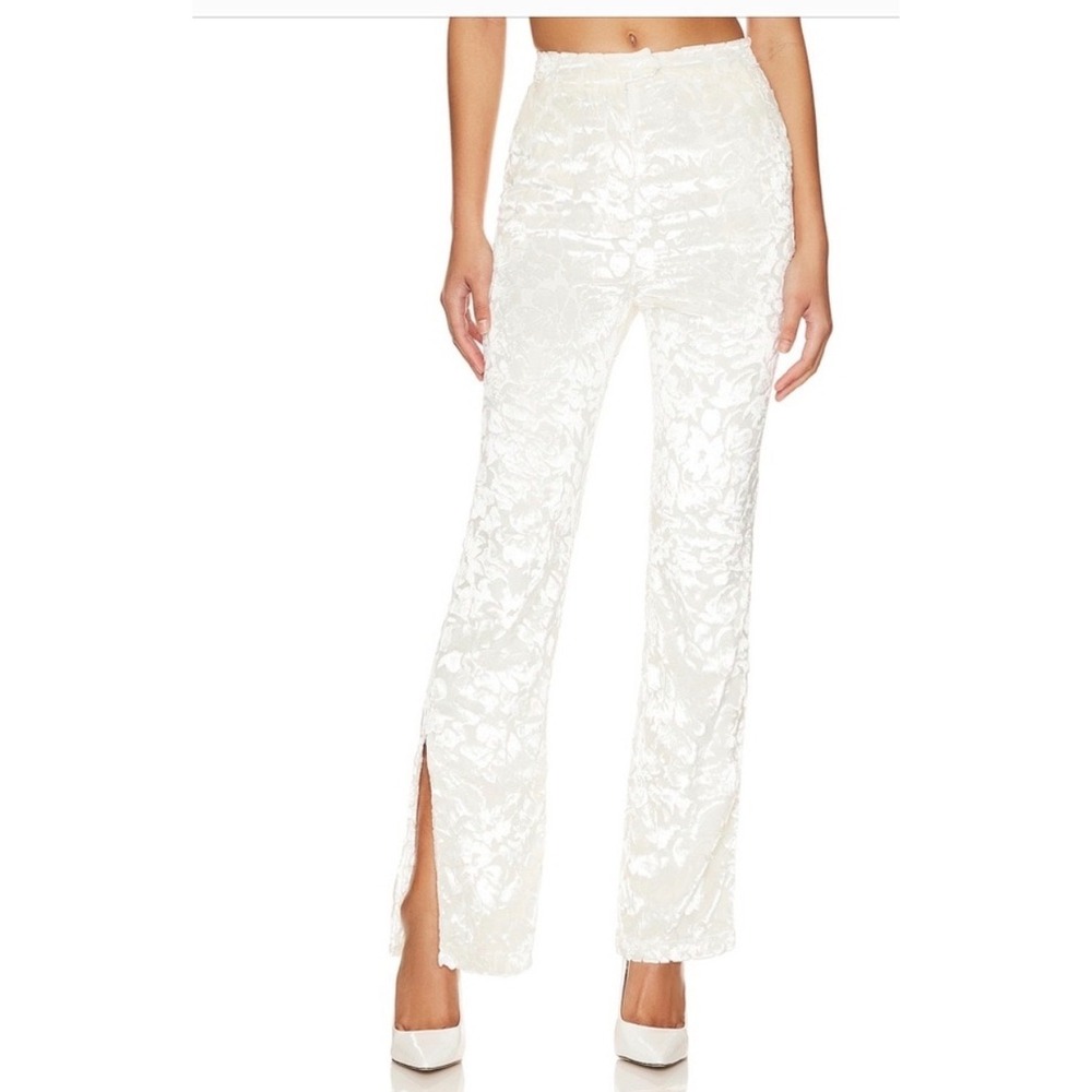 Tularosa Ivory Floral Velvet Burnout High Waist Side Slit Pants Womens Small